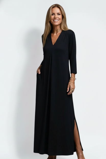 Lena | V-Neck Maxi Dress with Side Slit