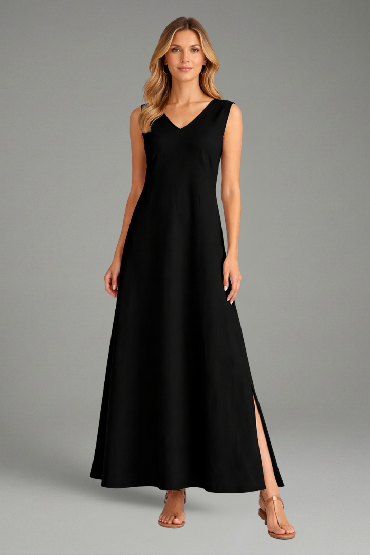 Lena | V-Neck Maxi Dress with Side Slit