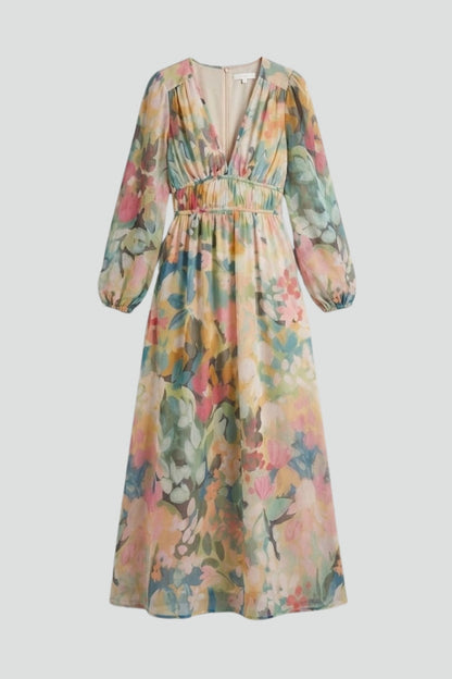 Lila | Floral Print V Neck Maxi Dress