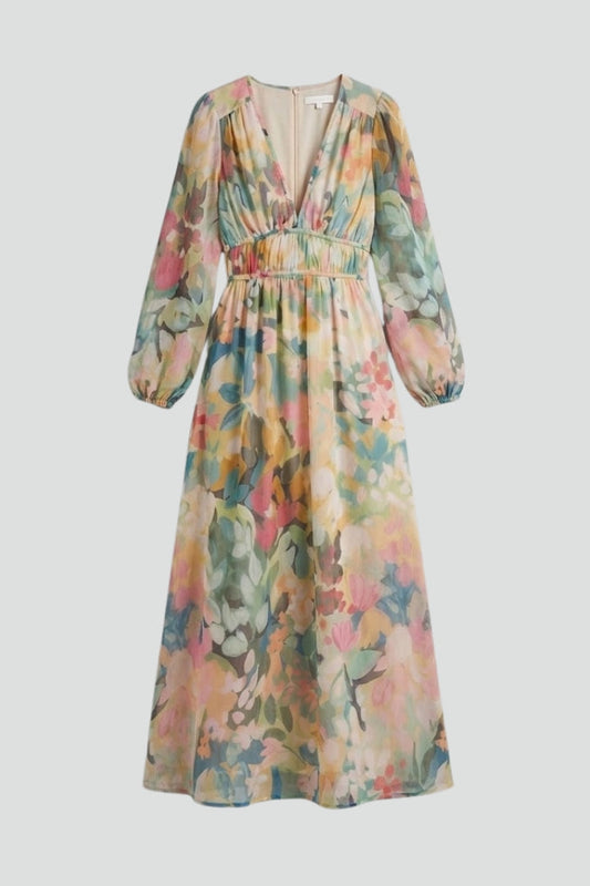 Lila | Floral Print V Neck Maxi Dress