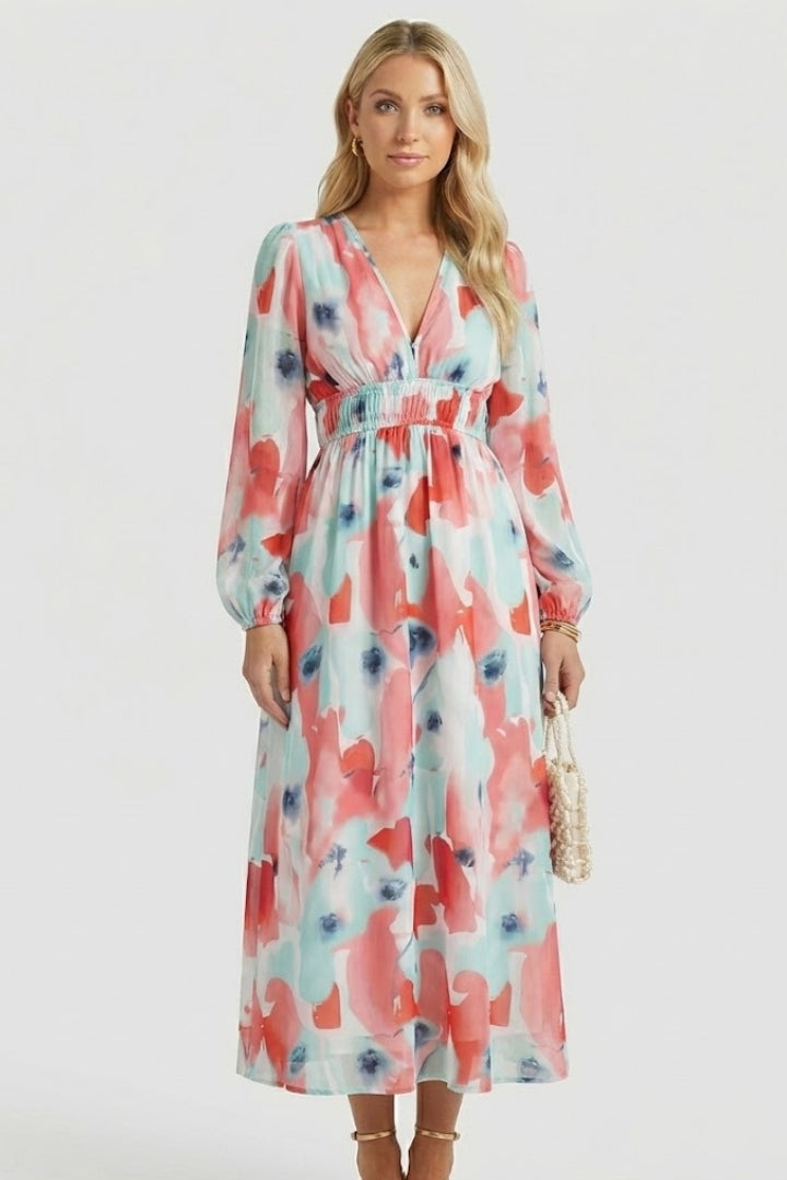 Lila | Floral Print V Neck Maxi Dress