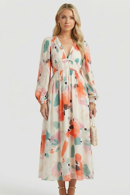 Lila | Floral Print V Neck Maxi Dress