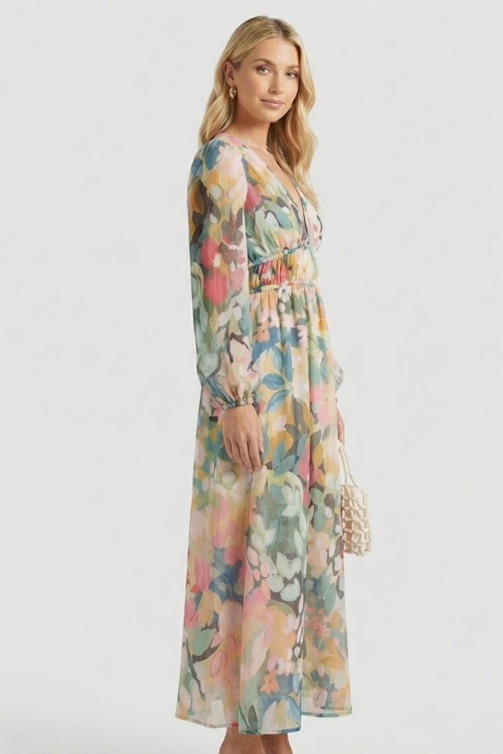 Lila | Floral Print V Neck Maxi Dress