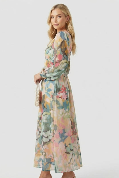 Lila | Floral Print V Neck Maxi Dress