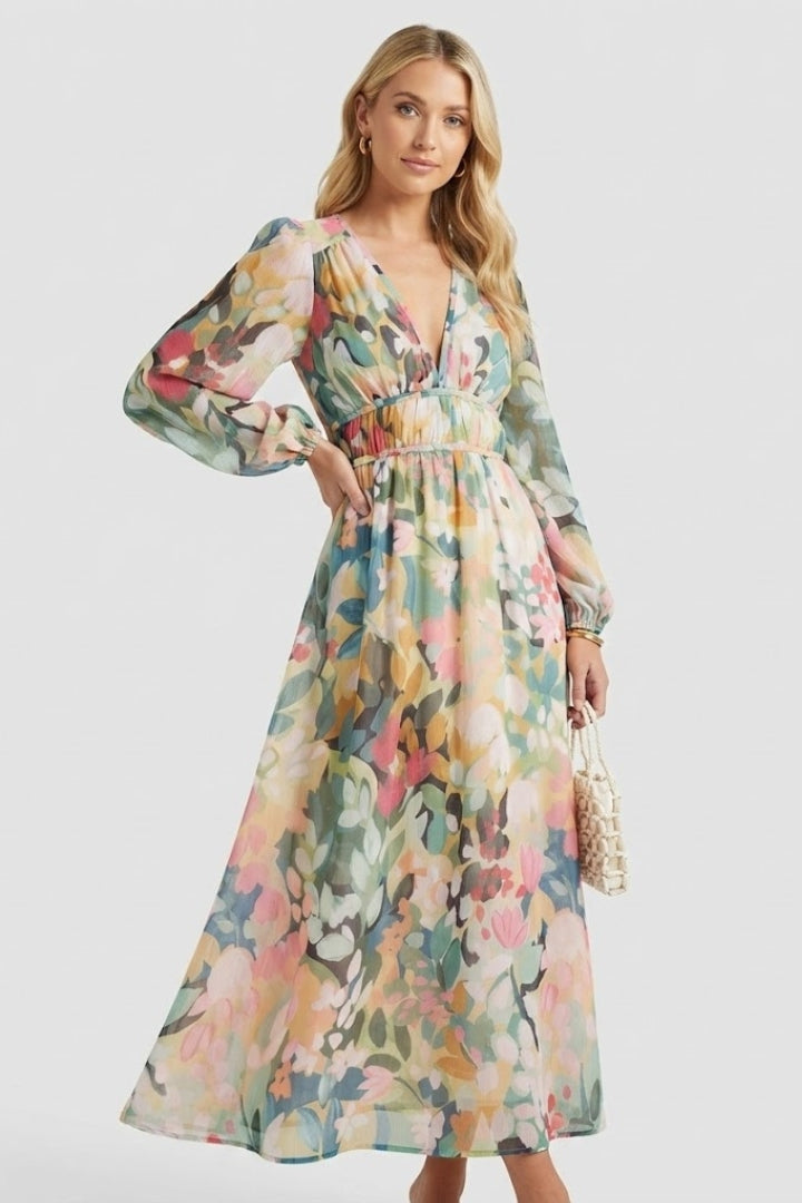 Lila | Floral Print V Neck Maxi Dress