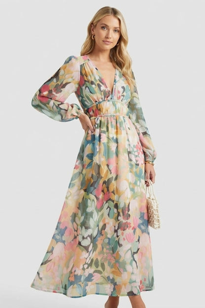 Lila | Floral Print V Neck Maxi Dress