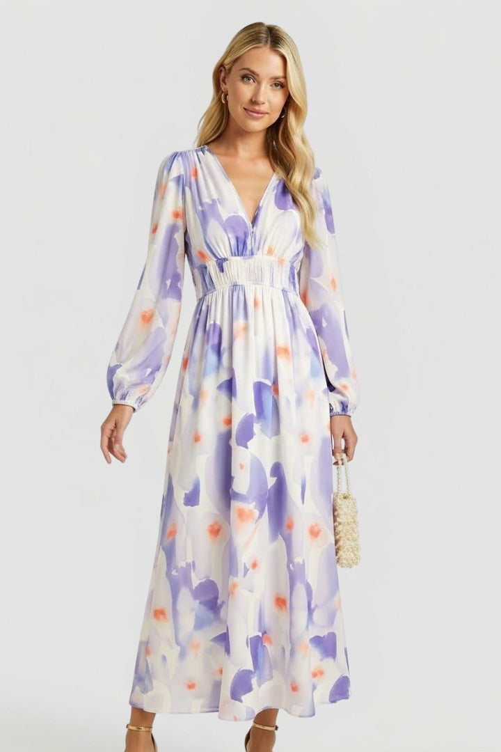 Lila | Floral Print V Neck Maxi Dress