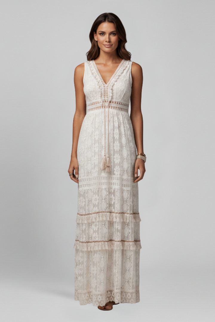 Lena | V Neck Tiered Maxi Dress