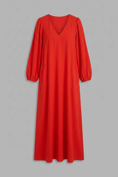 Vivienne | V-Neck Maxi Dress with Gathered Sleeves and Pockets