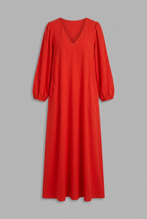 Vivienne | V-Neck Maxi Dress with Gathered Sleeves and Pockets