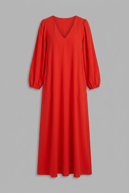 Vivienne | V-Neck Maxi Dress with Gathered Sleeves and Pockets