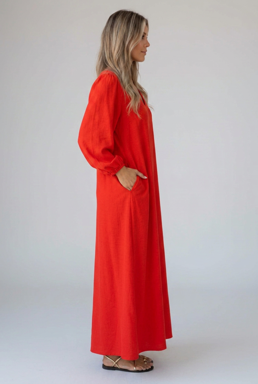 Vivienne | V-Neck Maxi Dress with Gathered Sleeves and Pockets