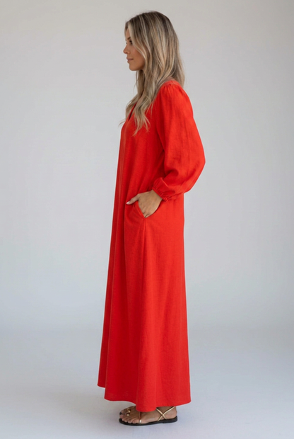 Vivienne | V-Neck Maxi Dress with Gathered Sleeves and Pockets