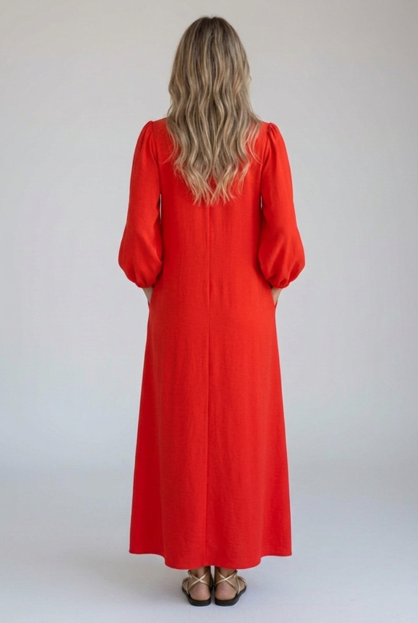 Vivienne | V-Neck Maxi Dress with Gathered Sleeves and Pockets