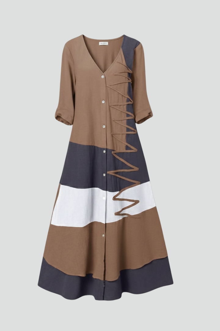 Lila | V Neckline Button-Front Maxi Dress