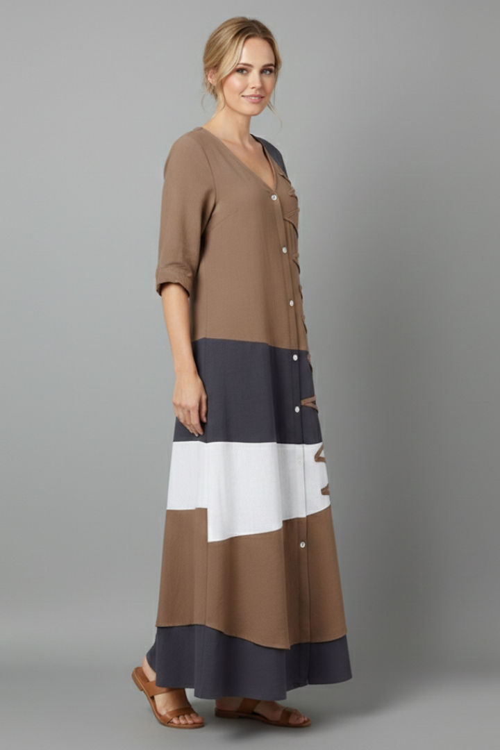 Lila | V Neckline Button-Front Maxi Dress