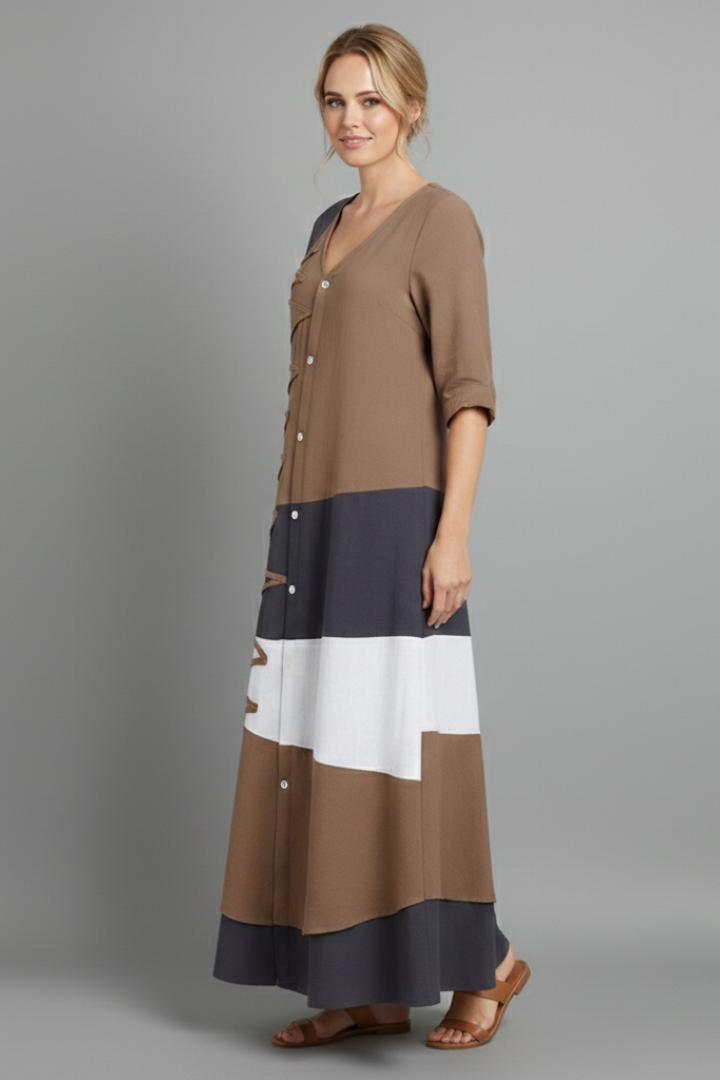 Lila | V Neckline Button-Front Maxi Dress