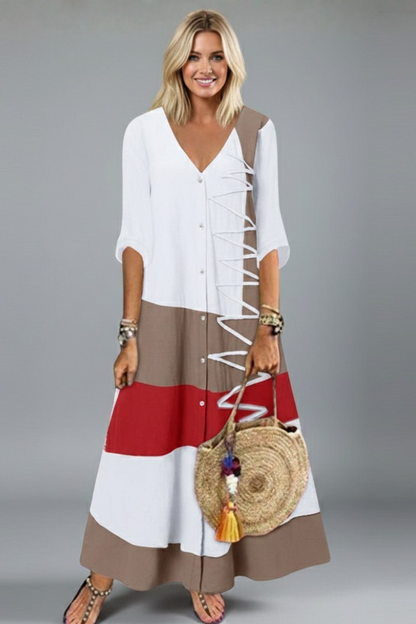 Lila | V Neckline Button-Front Maxi Dress