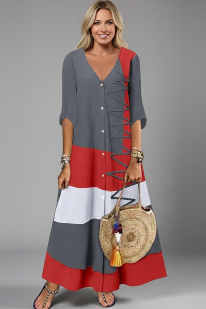 Lila | V Neckline Button-Front Maxi Dress
