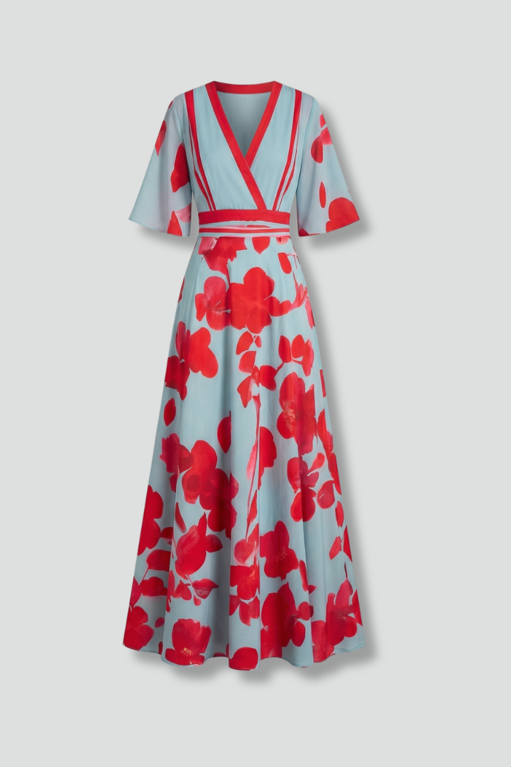 Lila | Elegant V-Neck Maxi Dress with Sleeves