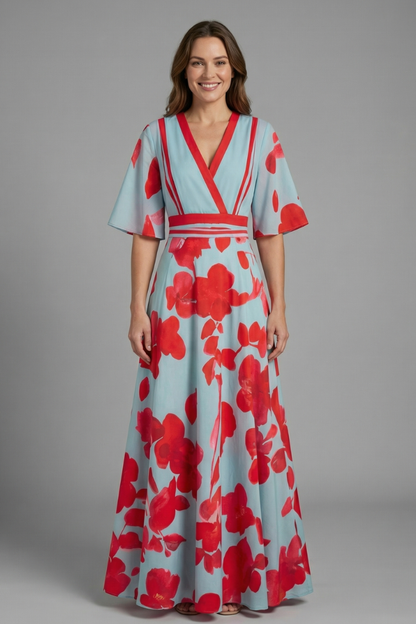 Lila | Elegant V-Neck Maxi Dress with Sleeves