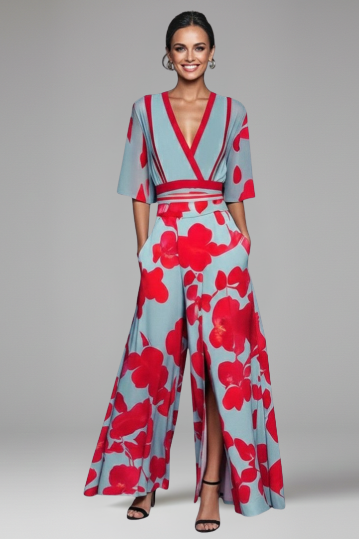 Lila | Elegant V-Neck Maxi Dress with Sleeves