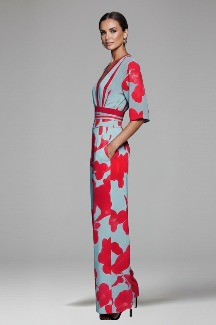 Lila | Elegant V-Neck Maxi Dress with Sleeves