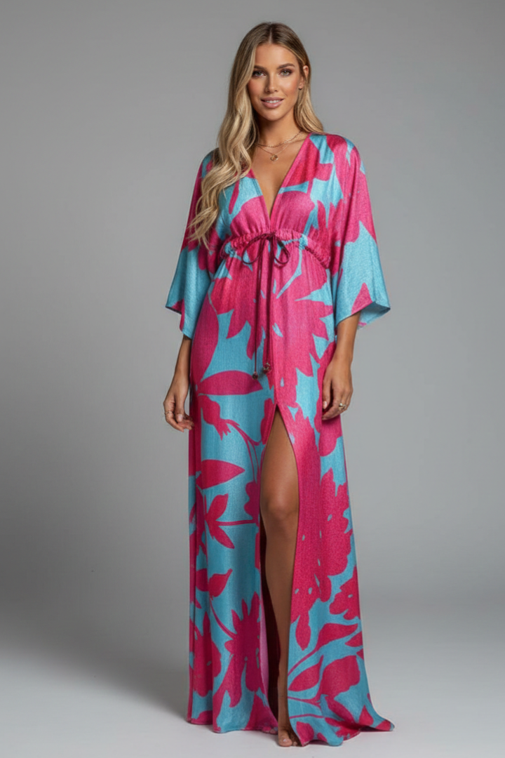 Elena | V Neck Tie-Waist Maxi Dress