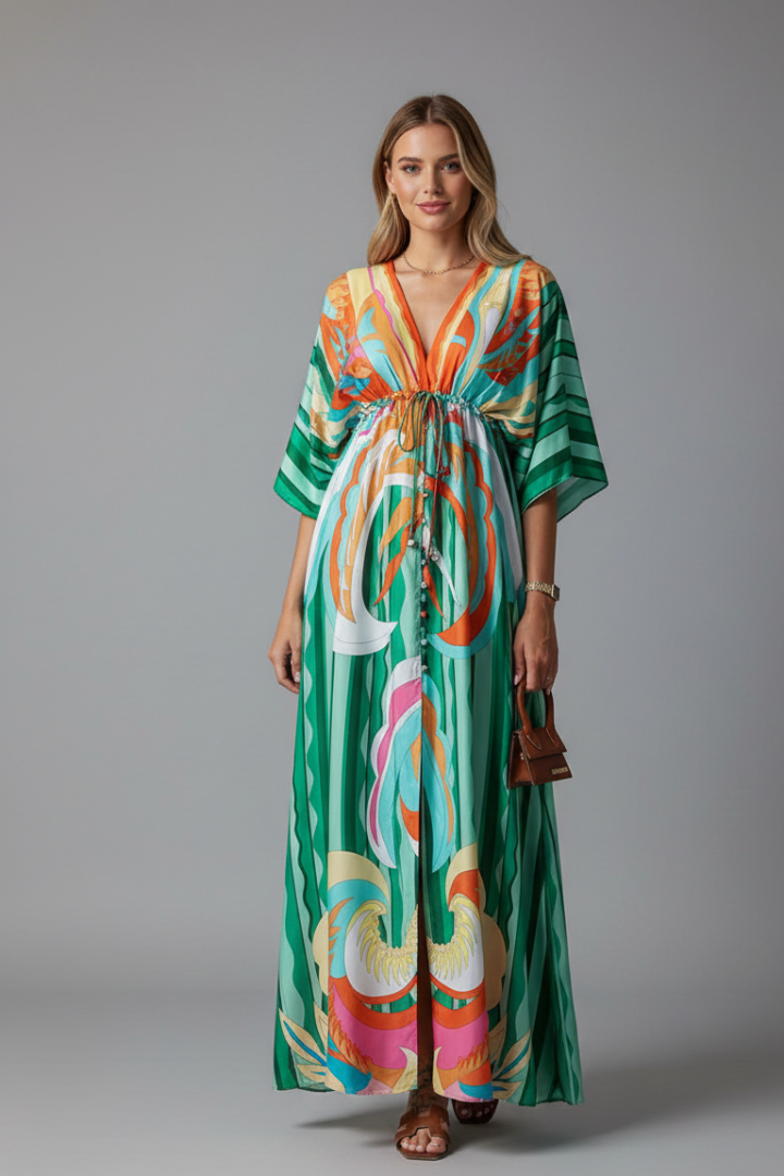 Elena | V Neck Tie-Waist Maxi Dress