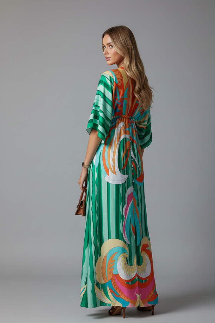 Elena | V Neck Tie-Waist Maxi Dress