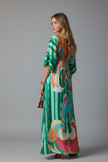 Elena | V Neck Tie-Waist Maxi Dress