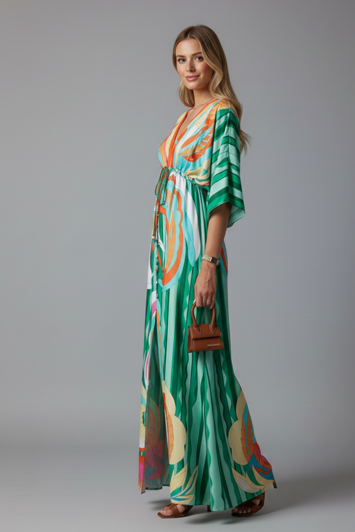 Elena | V Neck Tie-Waist Maxi Dress