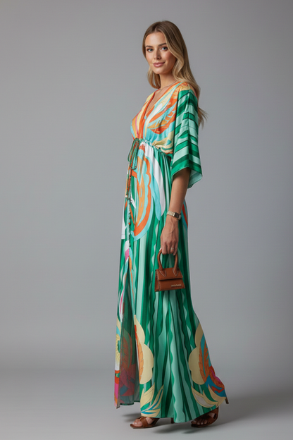 Elena | V Neck Tie-Waist Maxi Dress