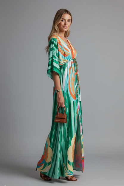 Elena | V Neck Tie-Waist Maxi Dress