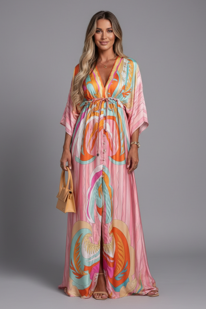 Elena | V Neck Tie-Waist Maxi Dress
