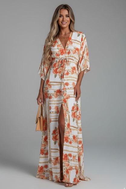Elena | V Neck Tie-Waist Maxi Dress