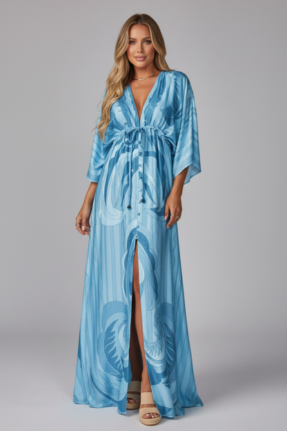 Elena | V Neck Tie-Waist Maxi Dress