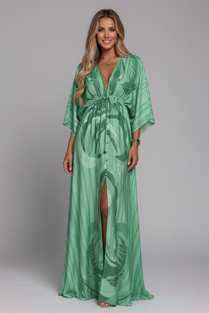 Elena | V Neck Tie-Waist Maxi Dress