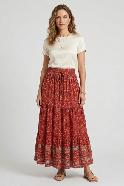 Lila | Floral Print Maxi Skirt with Elastic Waist