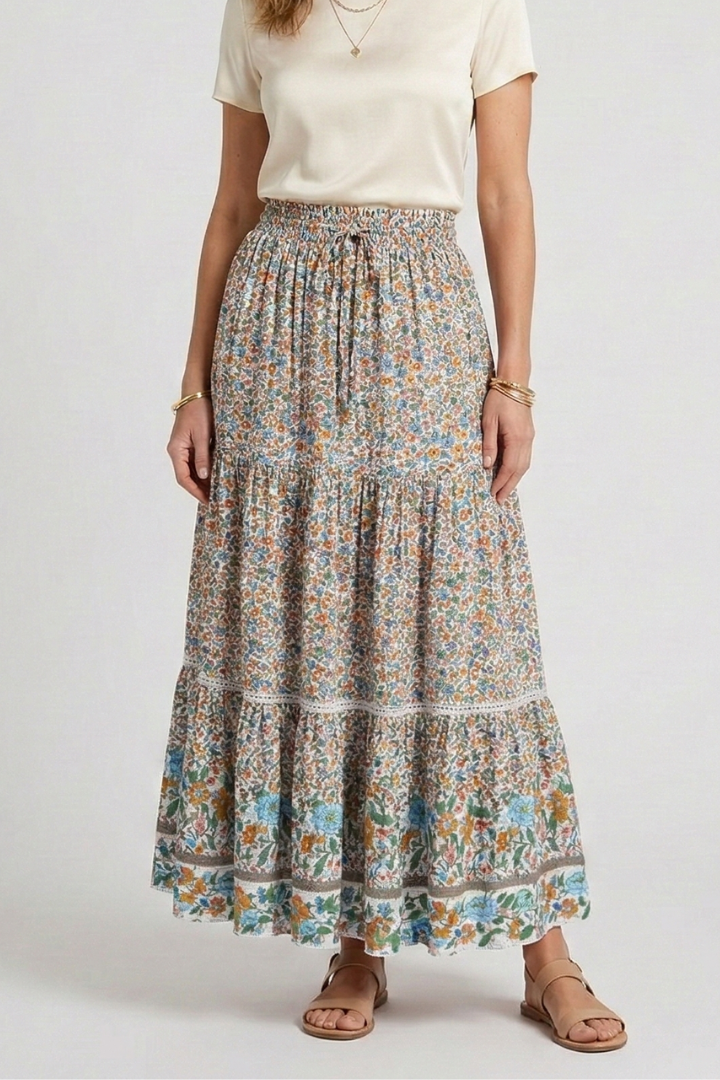Lila | Floral Print Maxi Skirt with Elastic Waist