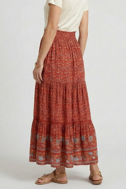 Lila | Floral Print Maxi Skirt with Elastic Waist