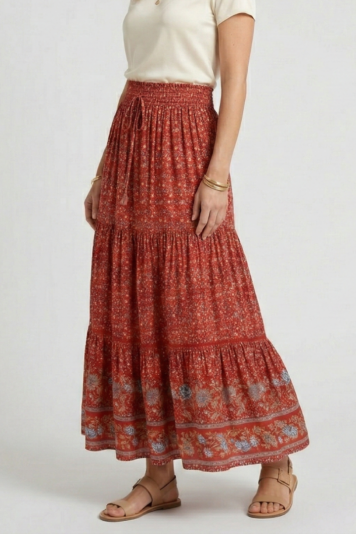 Lila | Floral Print Maxi Skirt with Elastic Waist