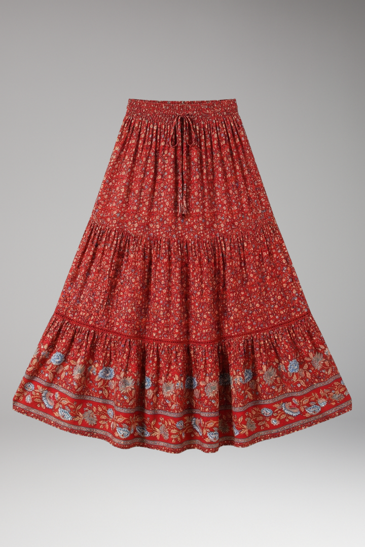 Lila | Floral Print Maxi Skirt with Elastic Waist