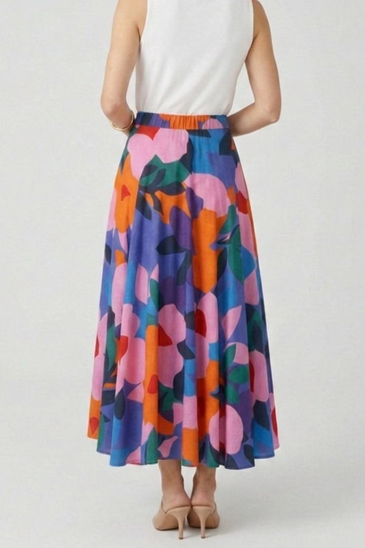 Lila | Graphic Print Maxi Skirt with Elastic Waist