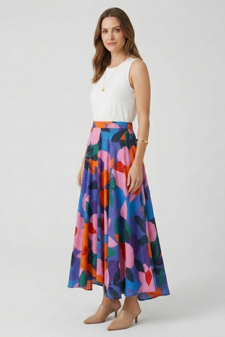 Lila | Graphic Print Maxi Skirt with Elastic Waist