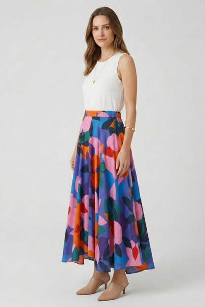 Lila | Graphic Print Maxi Skirt with Elastic Waist