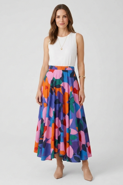 Lila | Graphic Print Maxi Skirt with Elastic Waist