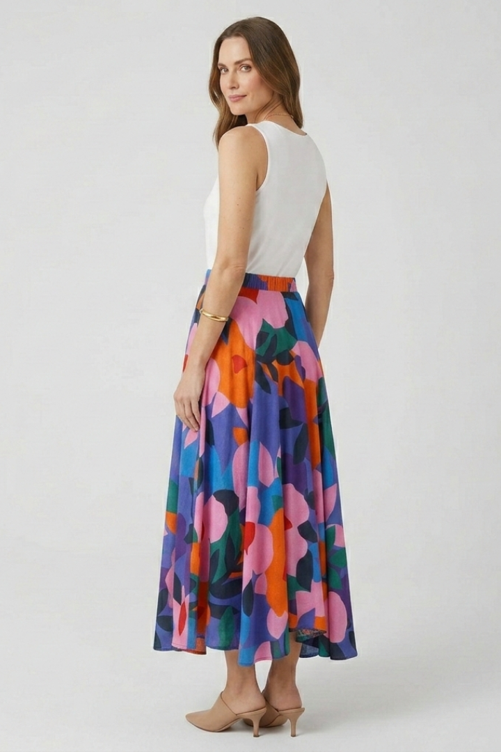 Lila | Graphic Print Maxi Skirt with Elastic Waist