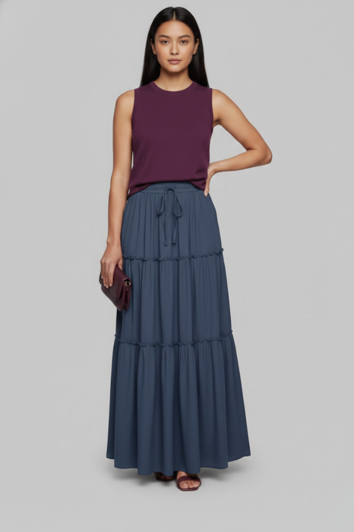 Elena | Tiered Maxi Skirt with Elastic Waist