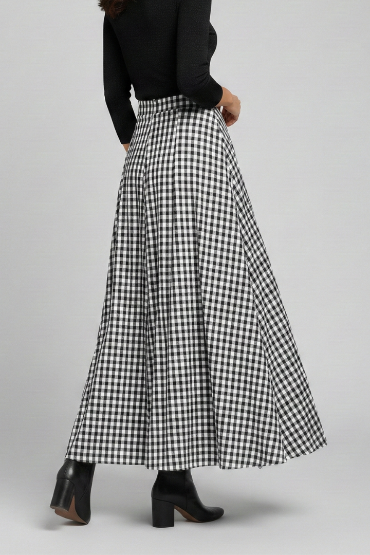 Lena | High-Waisted Check Maxi Skirt